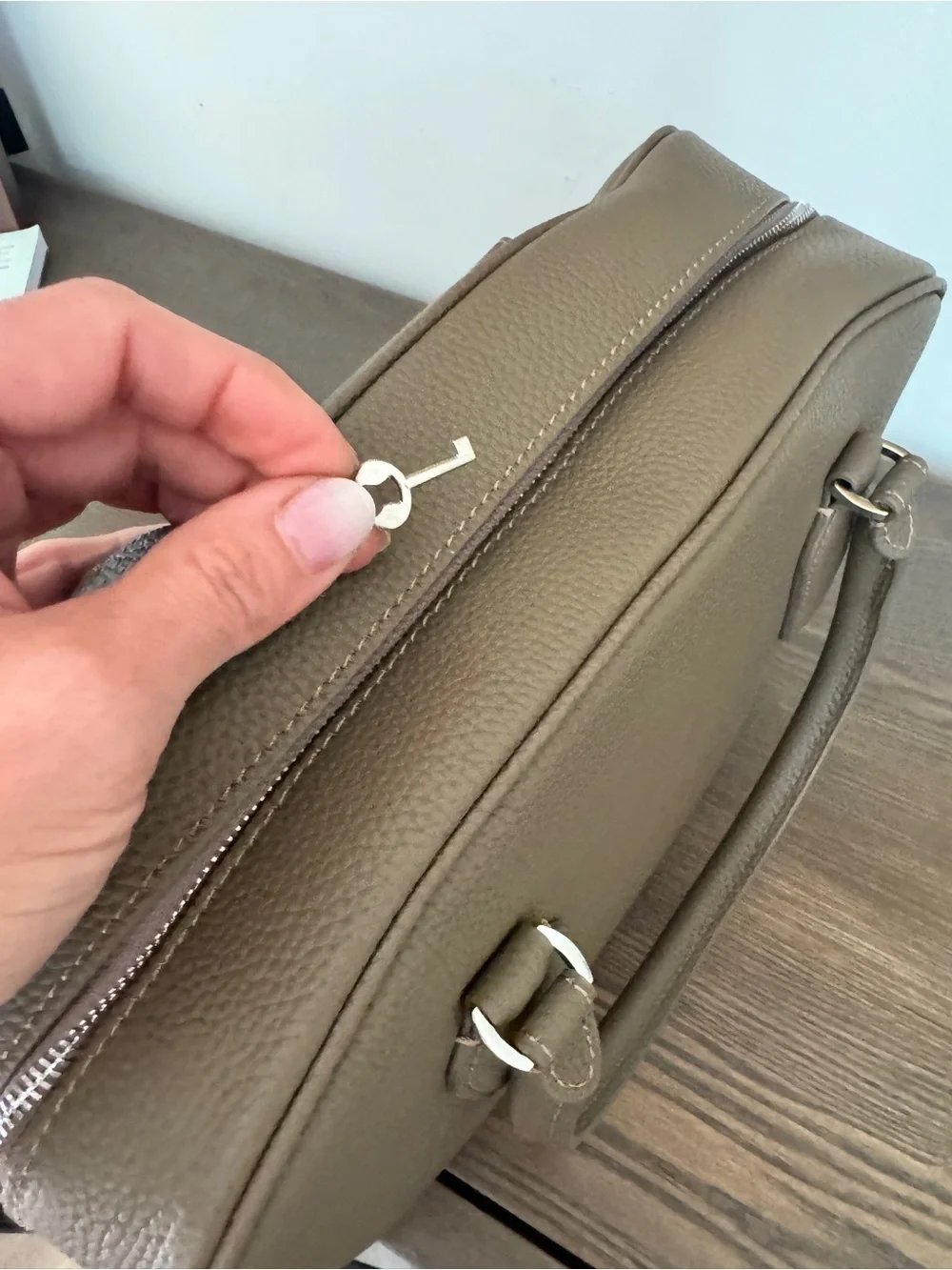 Structured Taupe Pebbled Leather Satchel